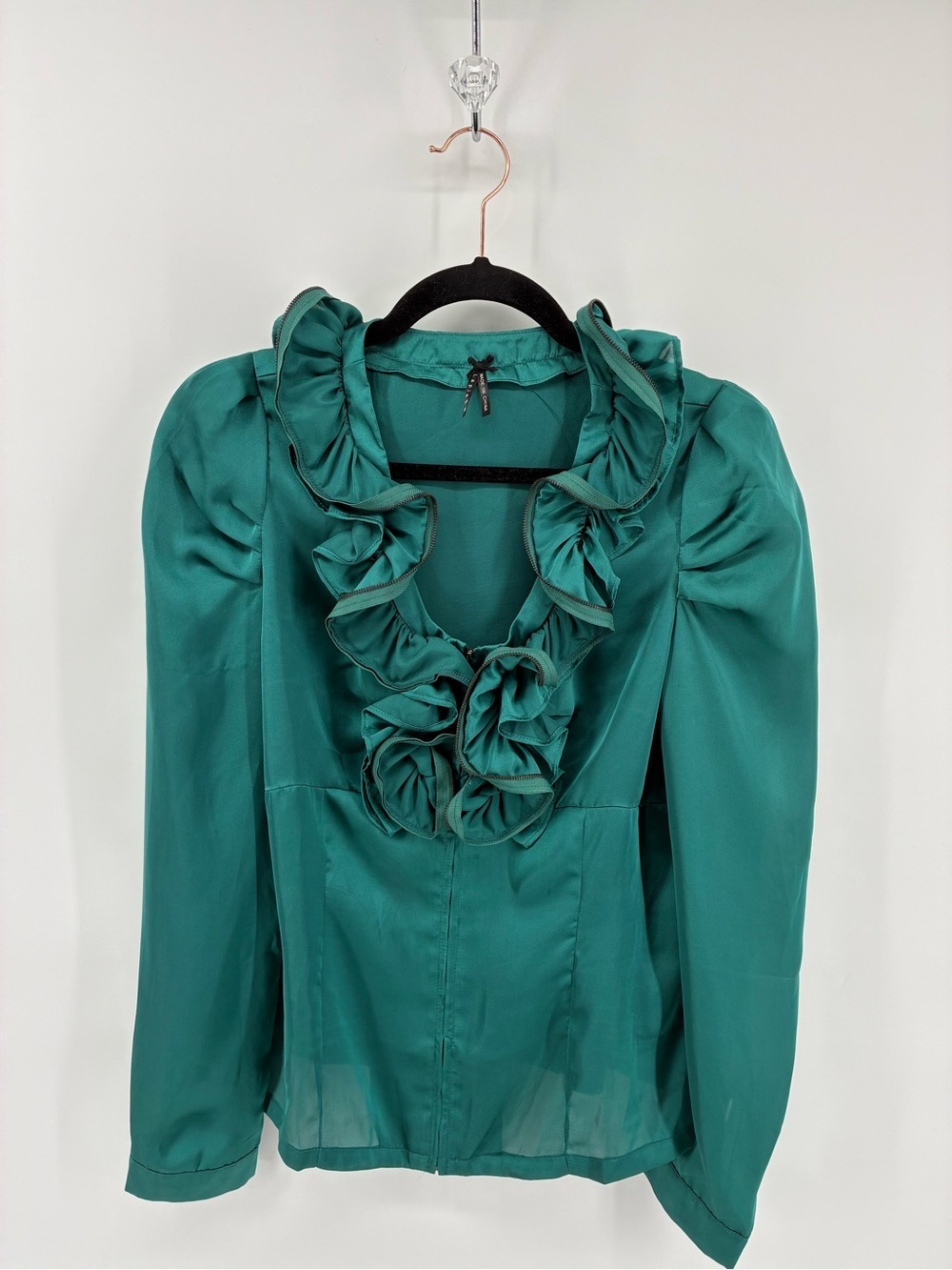 Lapis Green Ruffle V-Neck Long-Sleeve Women's Top